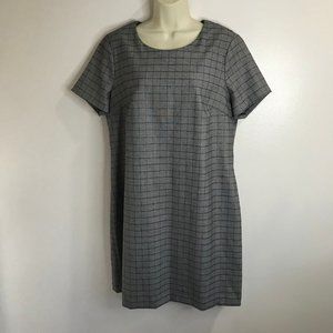 Calvin Klein Plaid Check Dress Size 14 Gray Blue Silver Pencil Straight